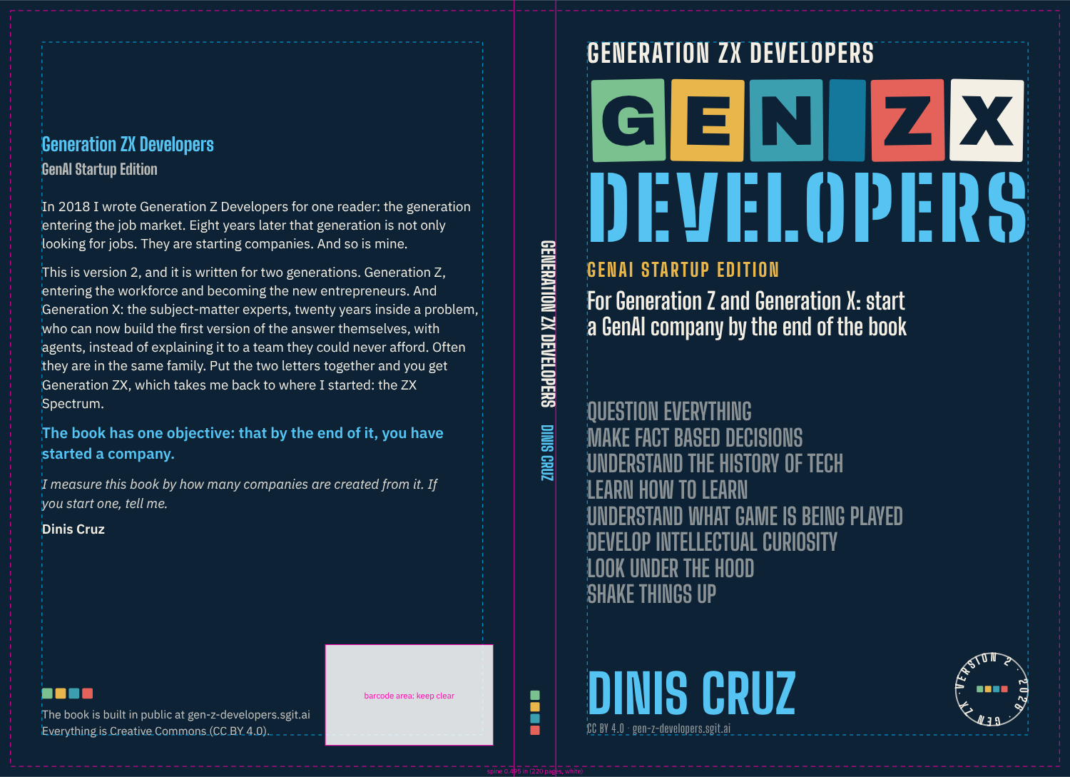 The paperback's full wrap, back, spine and front, with the print guides drawn