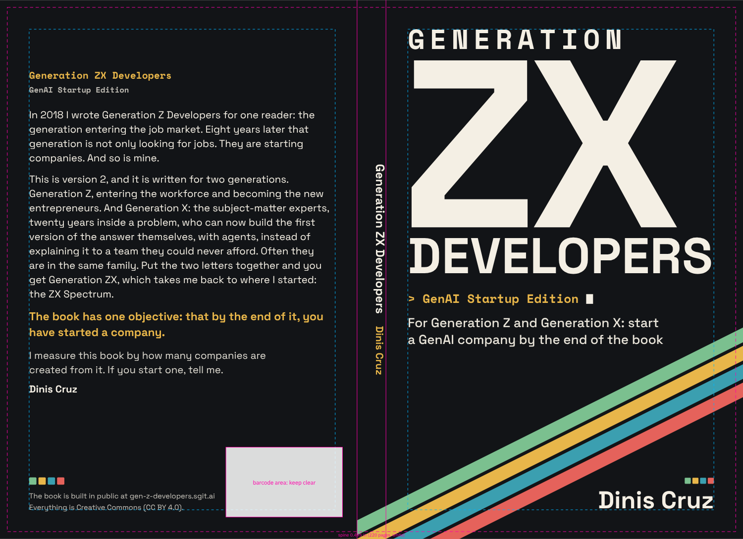 The paperback's full wrap, back, spine and front, with the print guides drawn